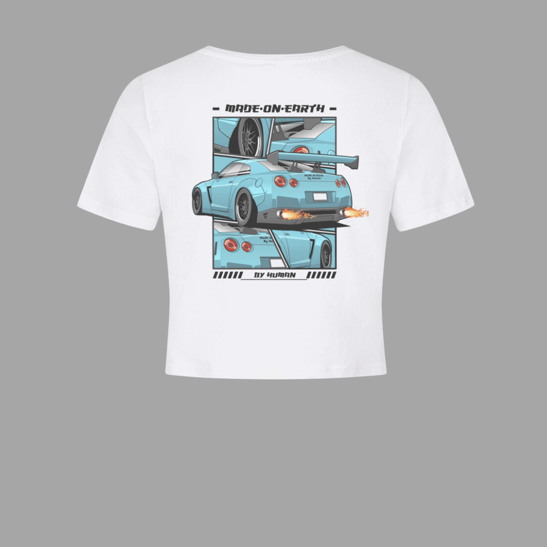 GTR R35 Ladies Cropped Tee | Women's White Crop | JDMVibe 